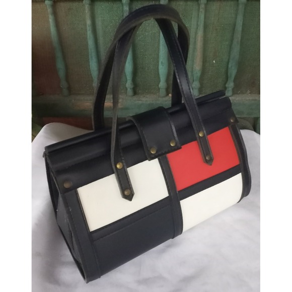 Vintage 1950s/60's Spilene Purse Red White Blue Faux Leather Handbag - Picture 1 of 7
